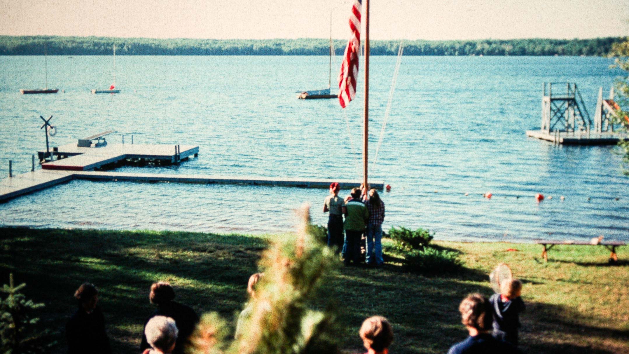 1977 flag raising at on Clearwater Camp lawn